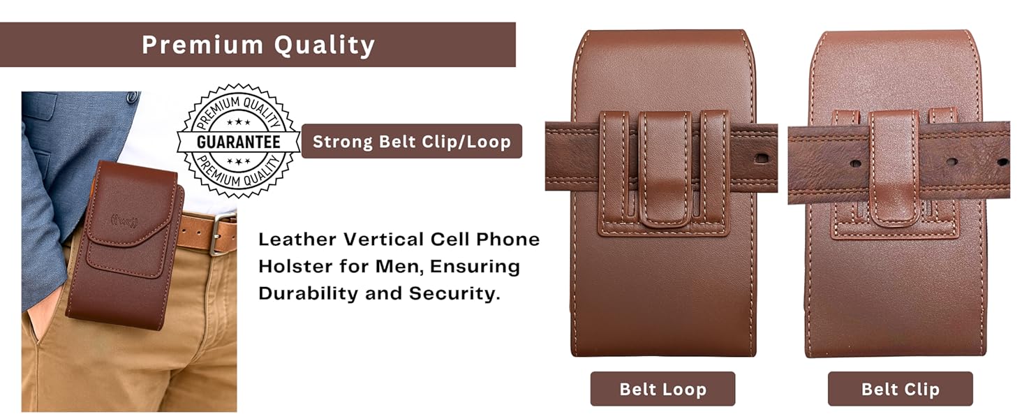Wireless City Leather Phone Holster with Belt Clip & Loops – Fits iPhone, Galaxy, Pixel – Universal Fit with Magnetic Closure – Brown 3 Holster for iPhone