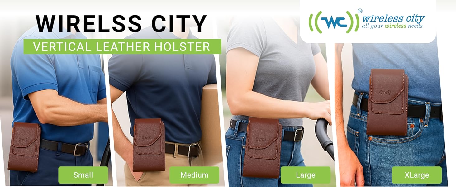 Wireless City Leather Phone Holster with Belt Clip & Loops – Fits iPhone, Galaxy, Pixel – Universal Fit with Magnetic Closure – Brown 1 Leather Phone Holster for Mobile Wireless City Leather Phone Holster with Belt Clip & Loops – Fits iPhone, Galaxy, Pixel – Universal Fit with Magnetic Closure – Brown