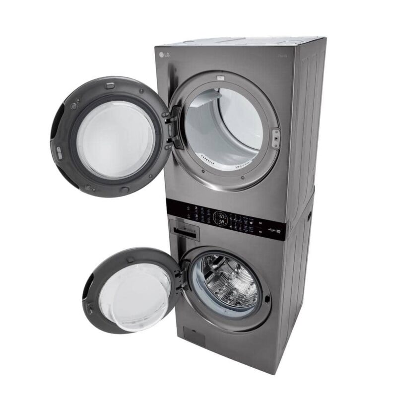 WKE100HVA WashTower Stacked SMART Laundry Center 4.5 Cu.Ft. Front Load Washer & 7.4 Cu.Ft. Electric Dryer in Graphite Steel