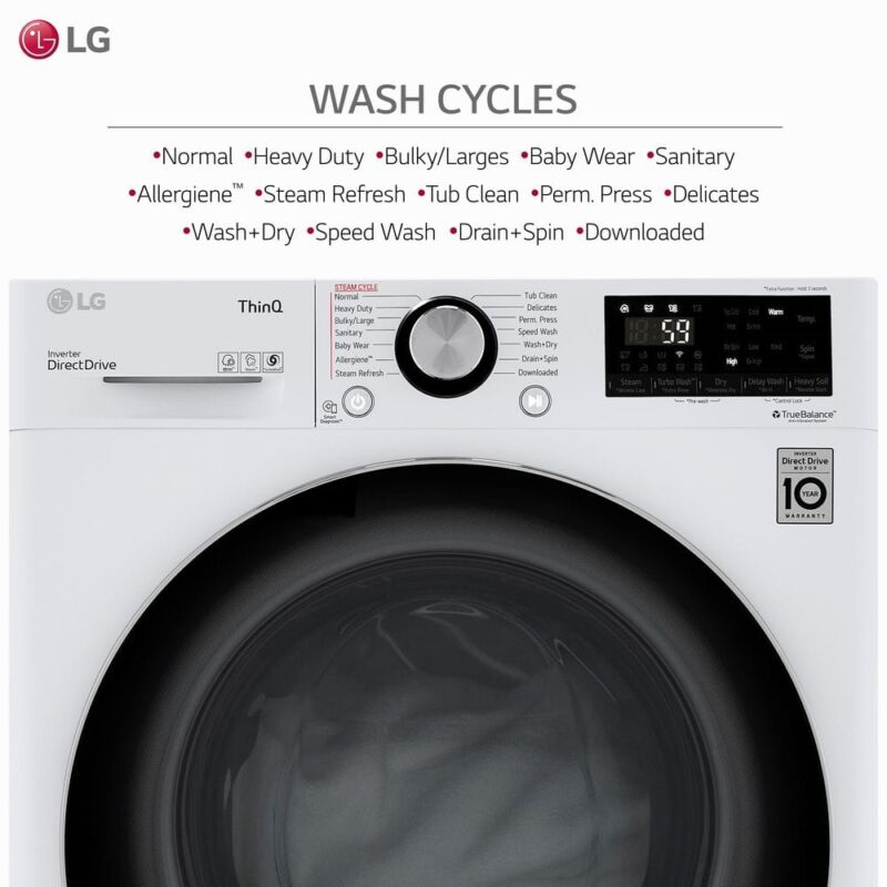 WM3555HWA WM3555HWA 24 in. W 2.4 cu. ft. SMART All-in-One Compact Front Load Washer & Ventless Dryer Combo in White with Steam